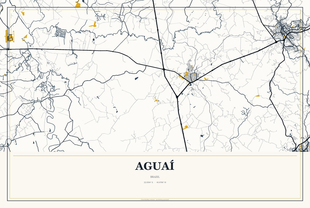 Aguaí, Brazil City Map Aluminum Sign in Citrine Modern style