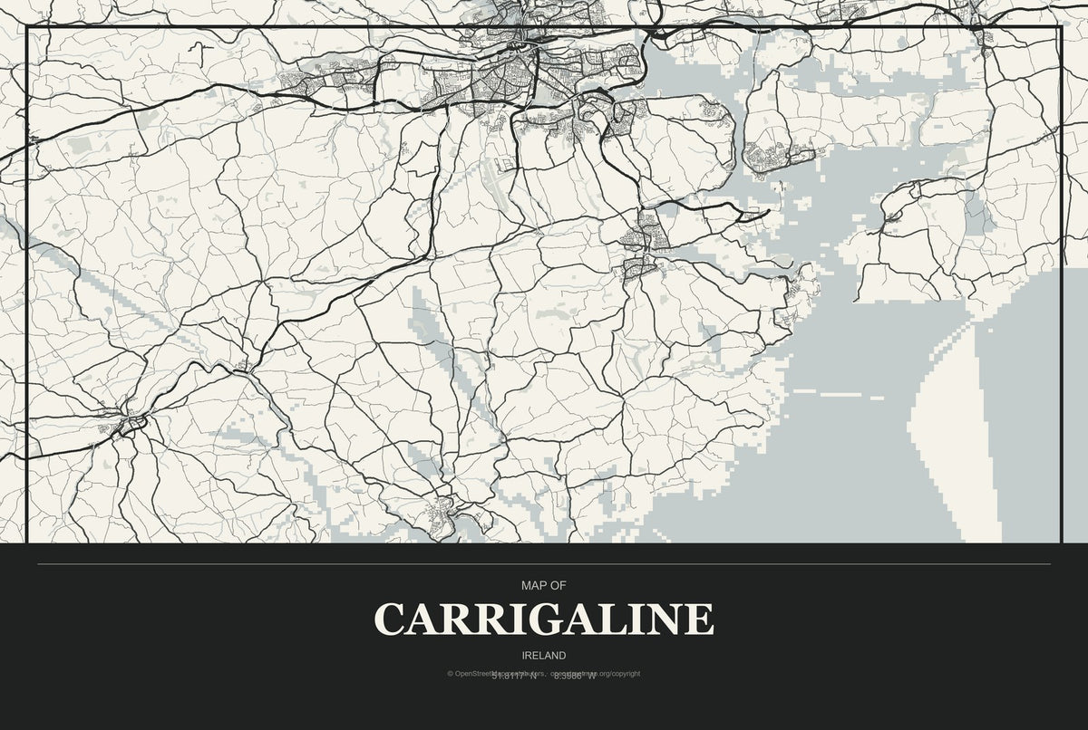 Carrigaline, Ireland City Map Aluminum Sign in Museum Plaque style
