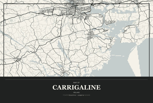 Carrigaline, Ireland City Map Aluminum Sign in Museum Plaque style