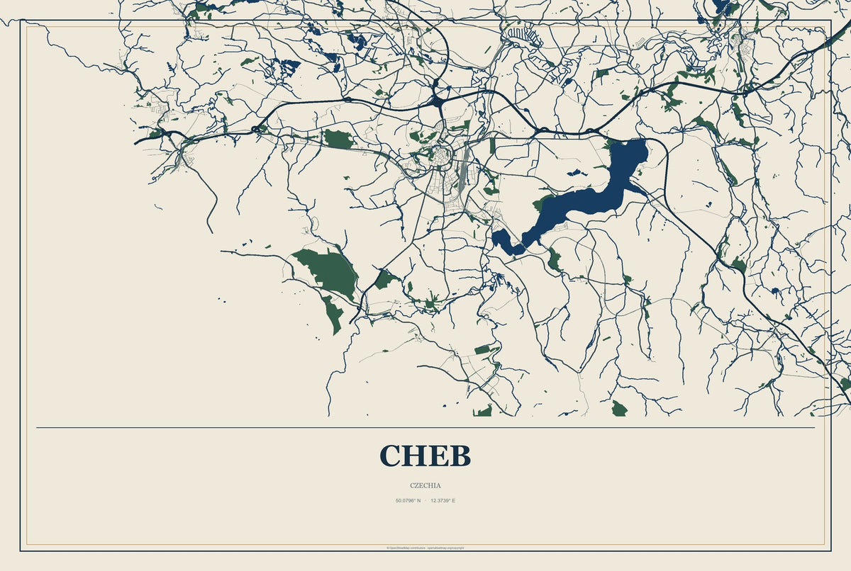 Cheb, Czechia City Map Aluminum Sign in Coastal Cutout style