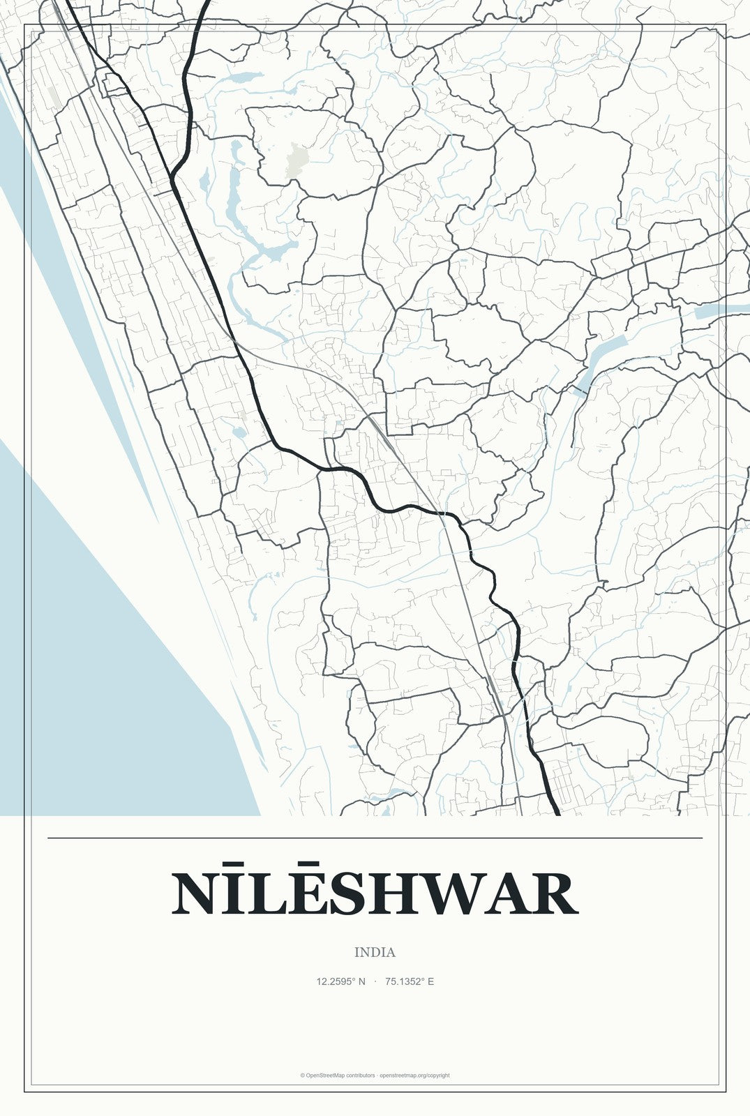 Nīlēshwar, India City Map Aluminum Sign in Gallery Air style