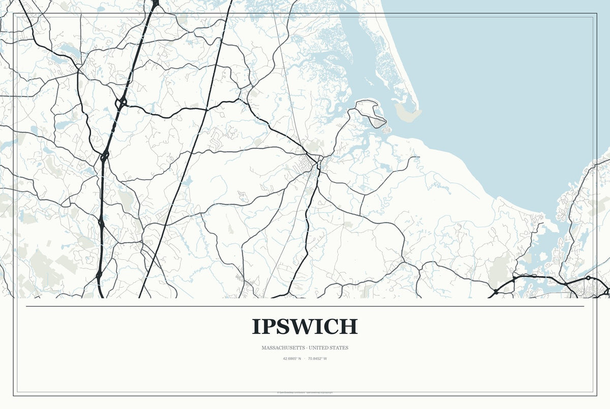 Ipswich, Massachusetts City Map Aluminum Sign in Gallery Air style