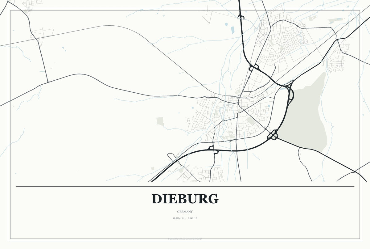 Dieburg, Germany City Map Aluminum Sign in Gallery Air style