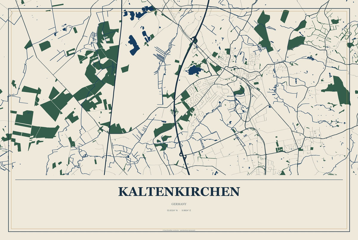 Kaltenkirchen, Germany City Map Aluminum Sign in Coastal Cutout style
