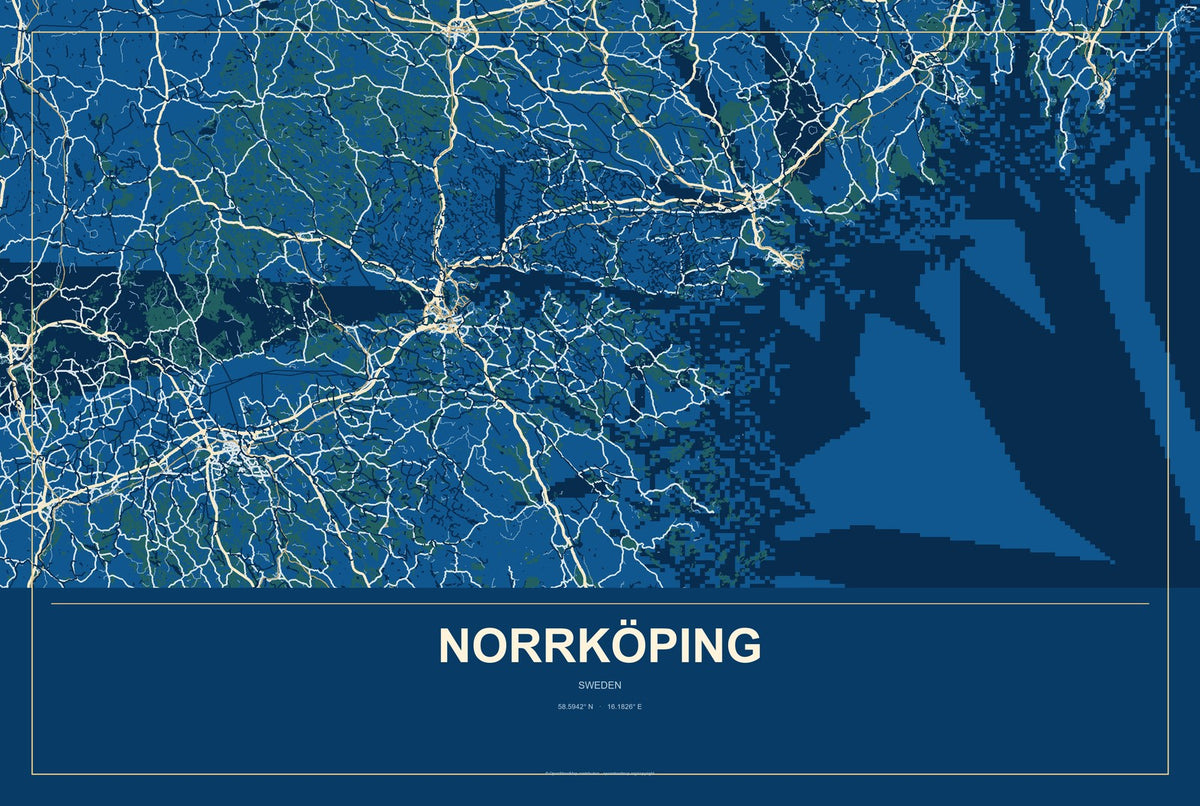 Norrköping, Sweden City Map Aluminum Sign in Harbor Cobalt style