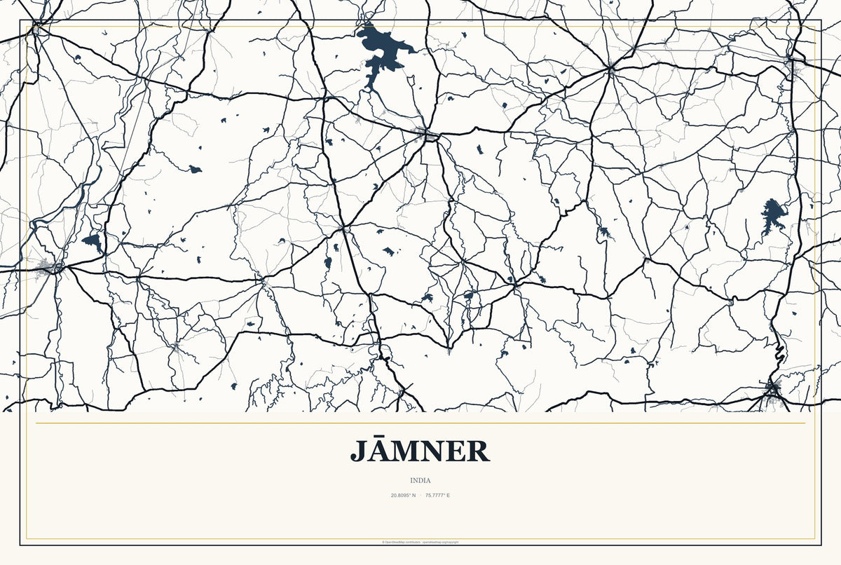 Jāmner, India City Map Aluminum Sign in Citrine Modern style