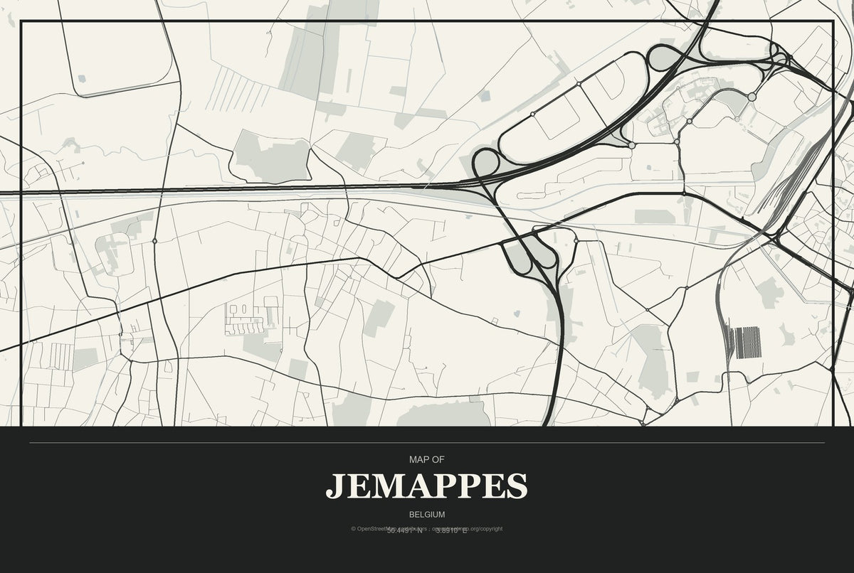 Jemappes, Belgium City Map Aluminum Sign in Museum Plaque style