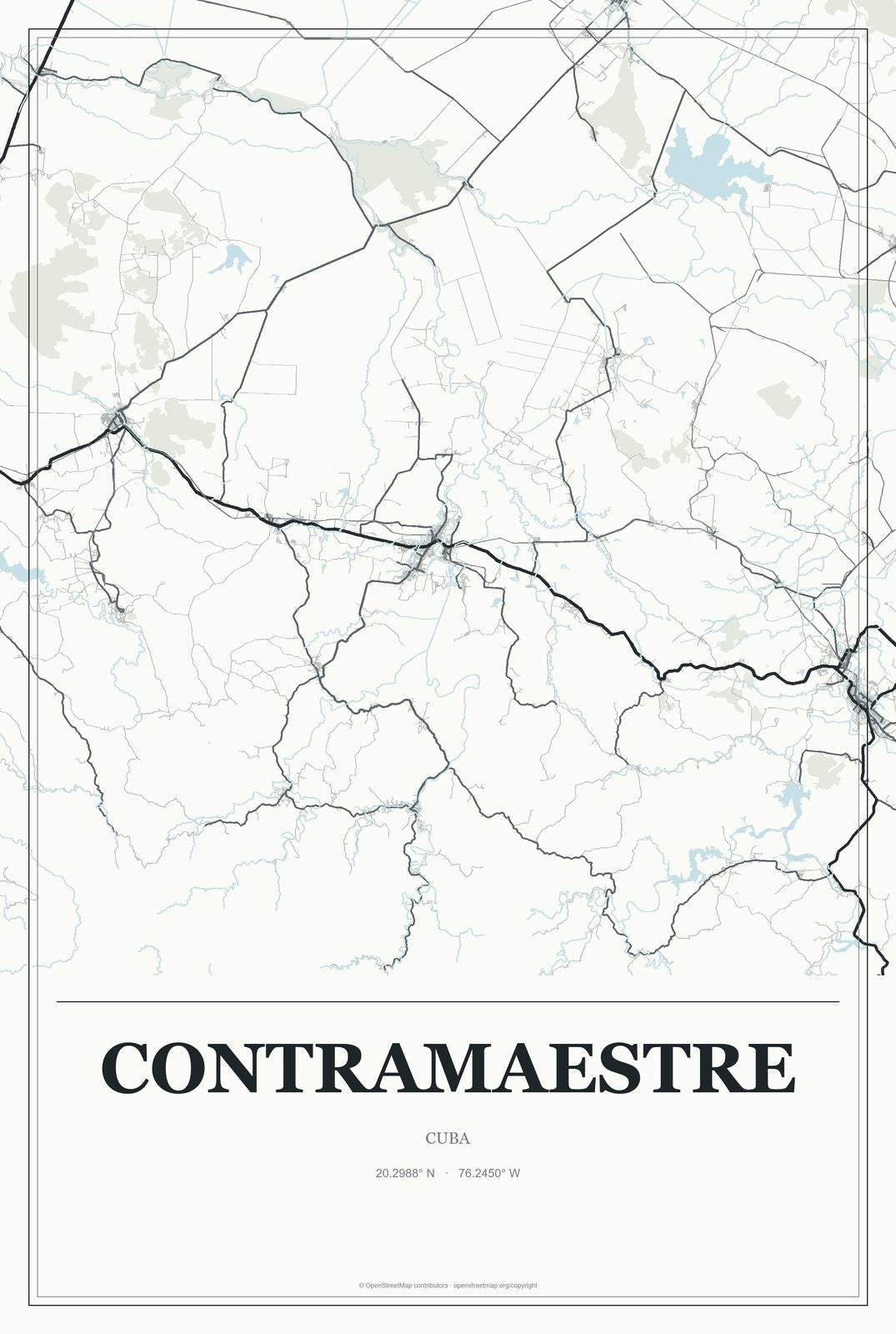 Contramaestre, Cuba City Map Aluminum Sign in Gallery Air style