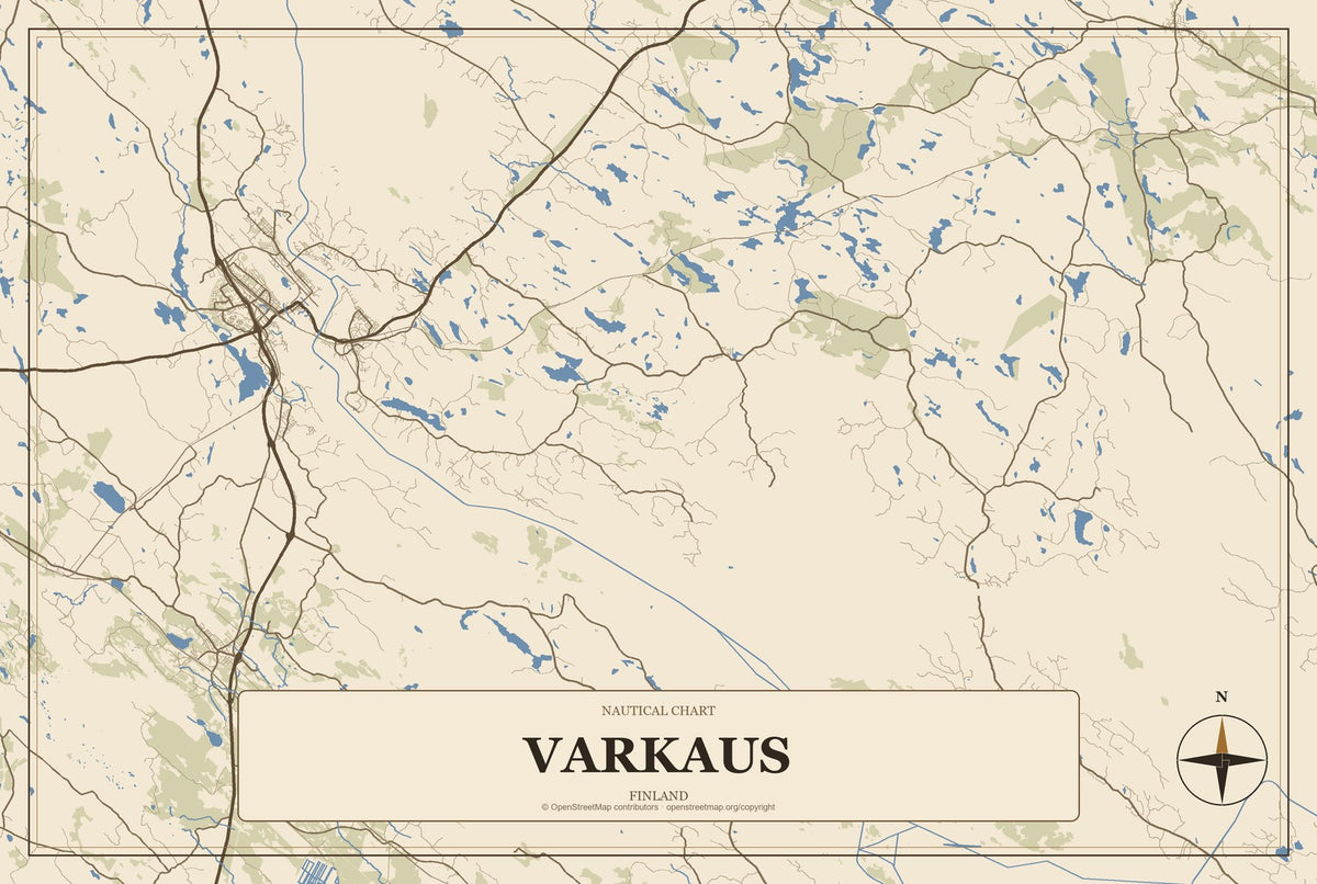 Varkaus, Finland City Map Aluminum Sign in Heritage Nautical style