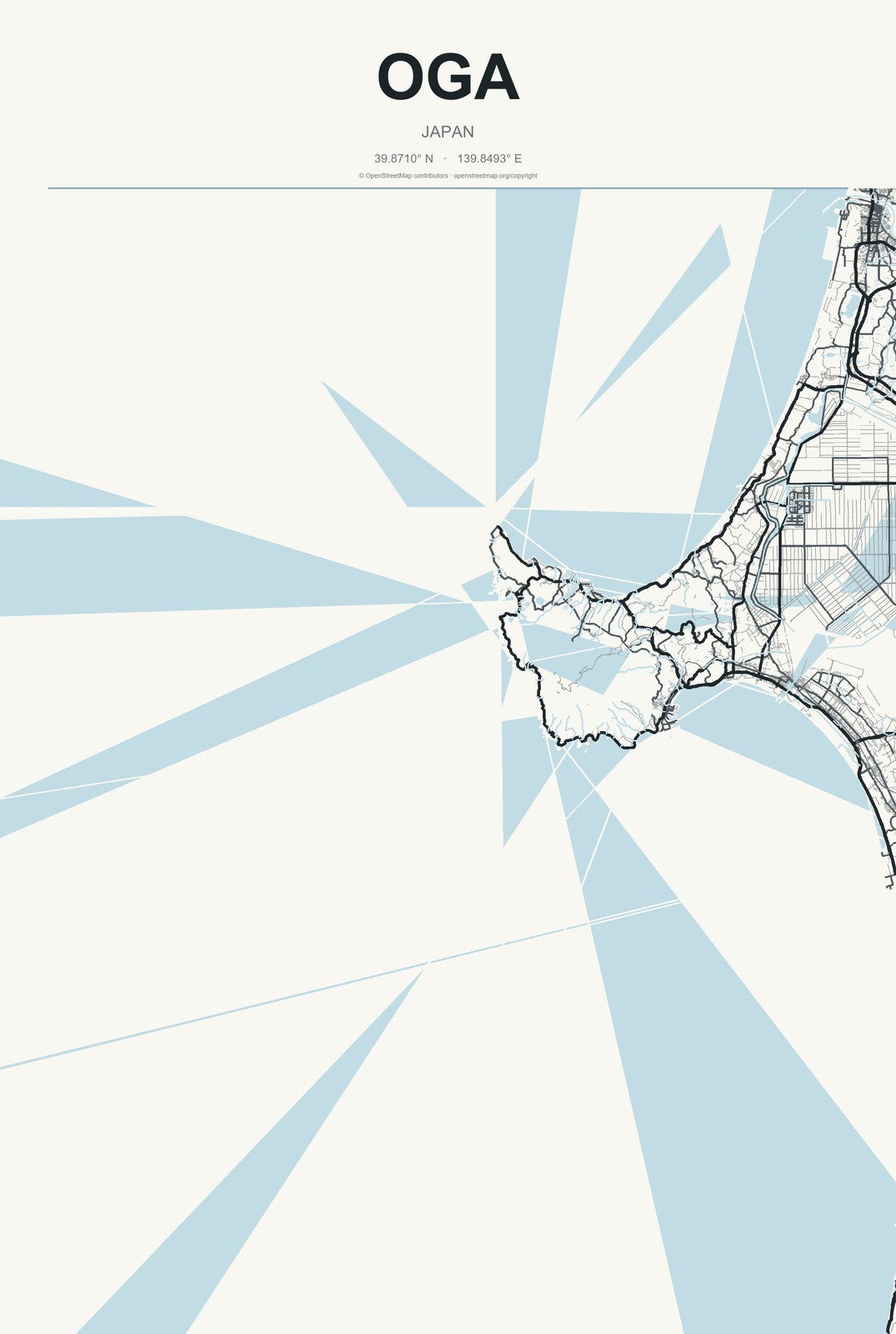 Oga, Japan City Map Aluminum Sign in Headline Atlas style