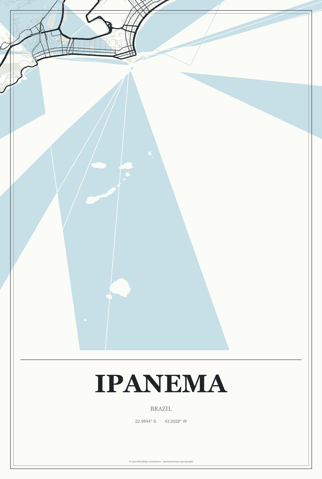 Ipanema, Rio de Janeiro, Brazil City Map Aluminum Sign in Gallery Air style