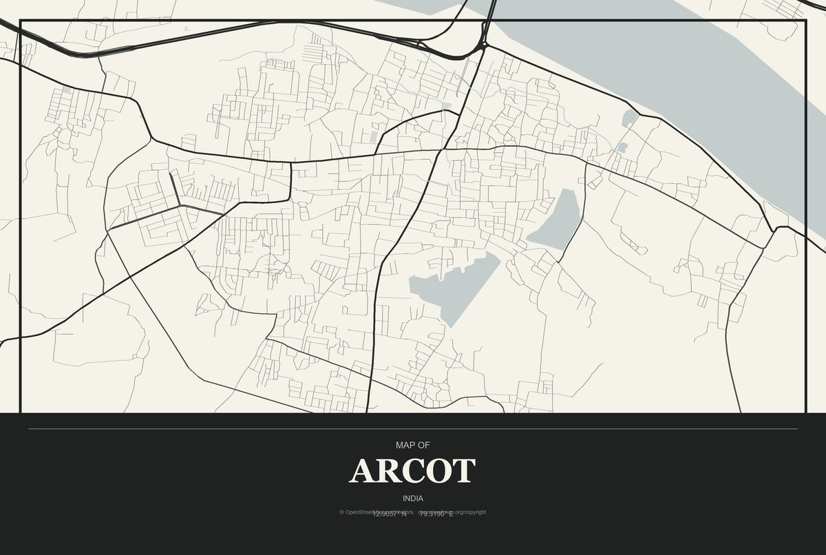Arcot, India City Map Aluminum Sign in Museum Plaque style
