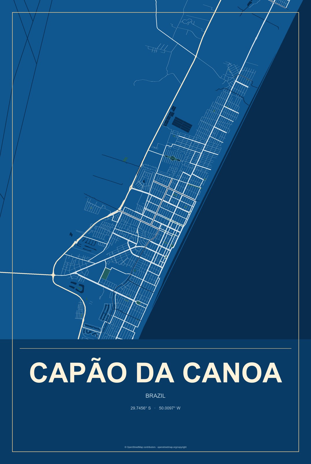 Capão da Canoa, Brazil City Map Aluminum Sign in Harbor Cobalt style