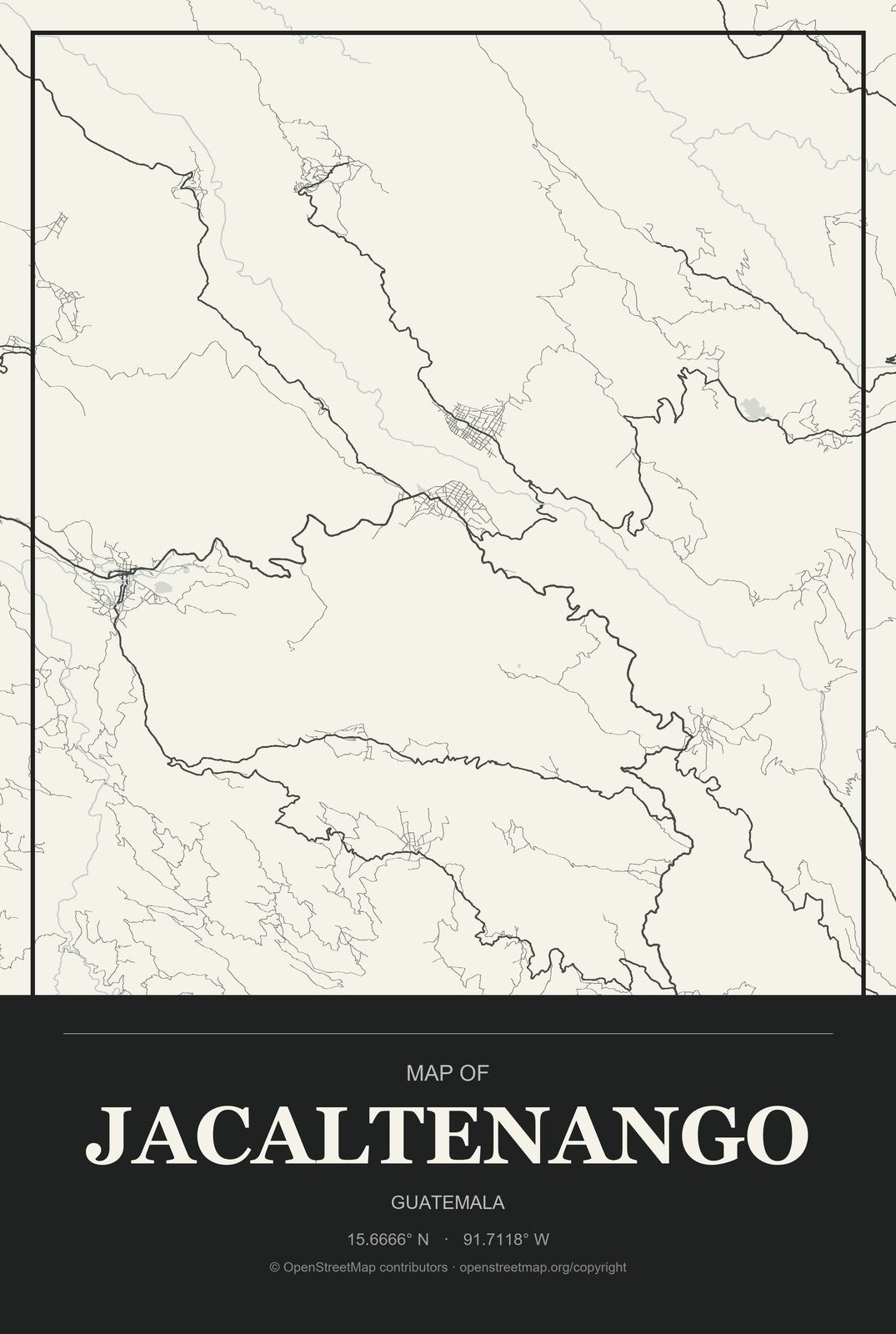 Jacaltenango, Guatemala City Map Aluminum Sign in Museum Plaque style