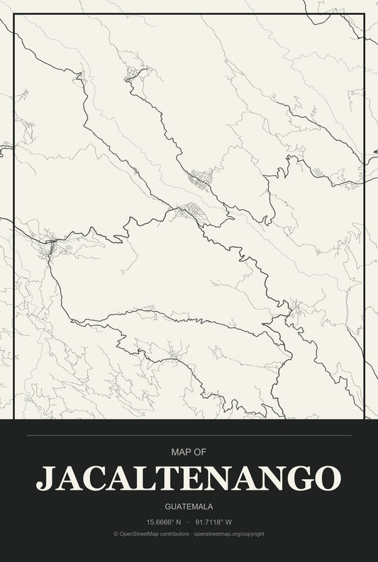 Jacaltenango, Guatemala City Map Aluminum Sign in Museum Plaque style