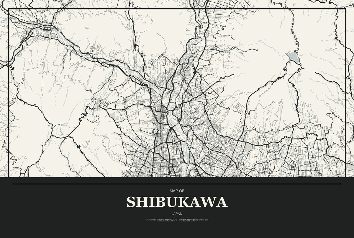 Shibukawa, Japan City Map Aluminum Sign in Museum Plaque style