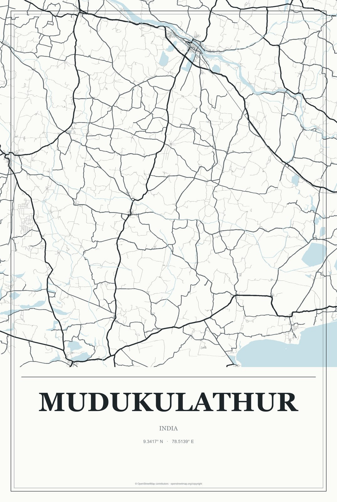 Mudukulathur, India City Map Aluminum Sign in Gallery Air style