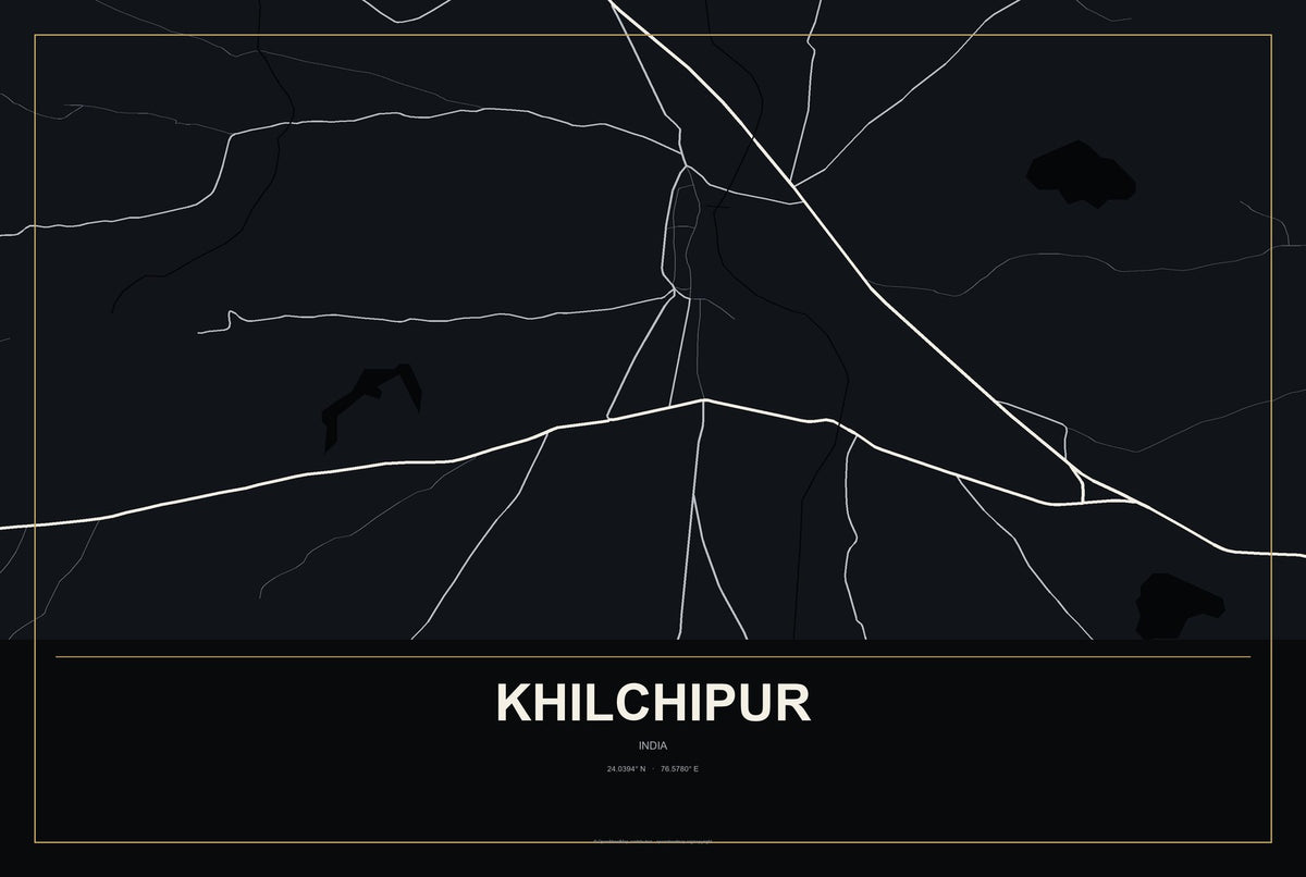 Khilchipur, India City Map Aluminum Sign in Metropolitan Noir style