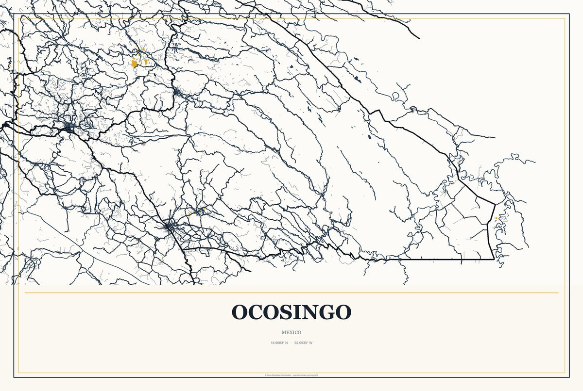 Ocosingo, Mexico City Map Aluminum Sign in Citrine Modern style