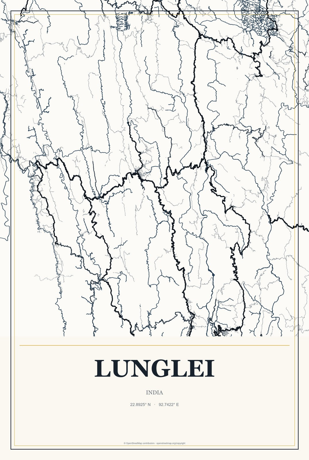 Lunglei, India City Map Aluminum Sign in Citrine Modern style