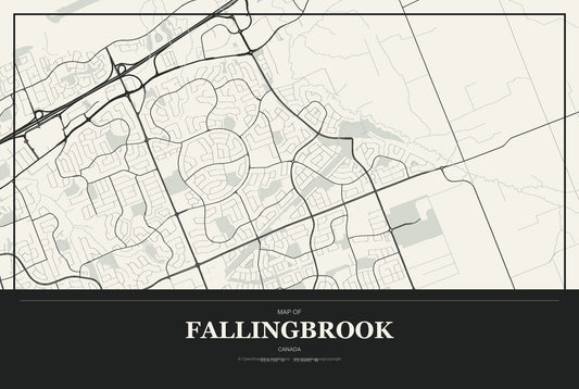 Fallingbrook, Canada City Map Aluminum Sign in Museum Plaque style
