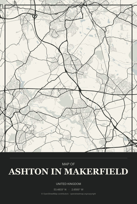 Ashton in Makerfield, United Kingdom City Map Aluminum Sign in Museum Plaque style