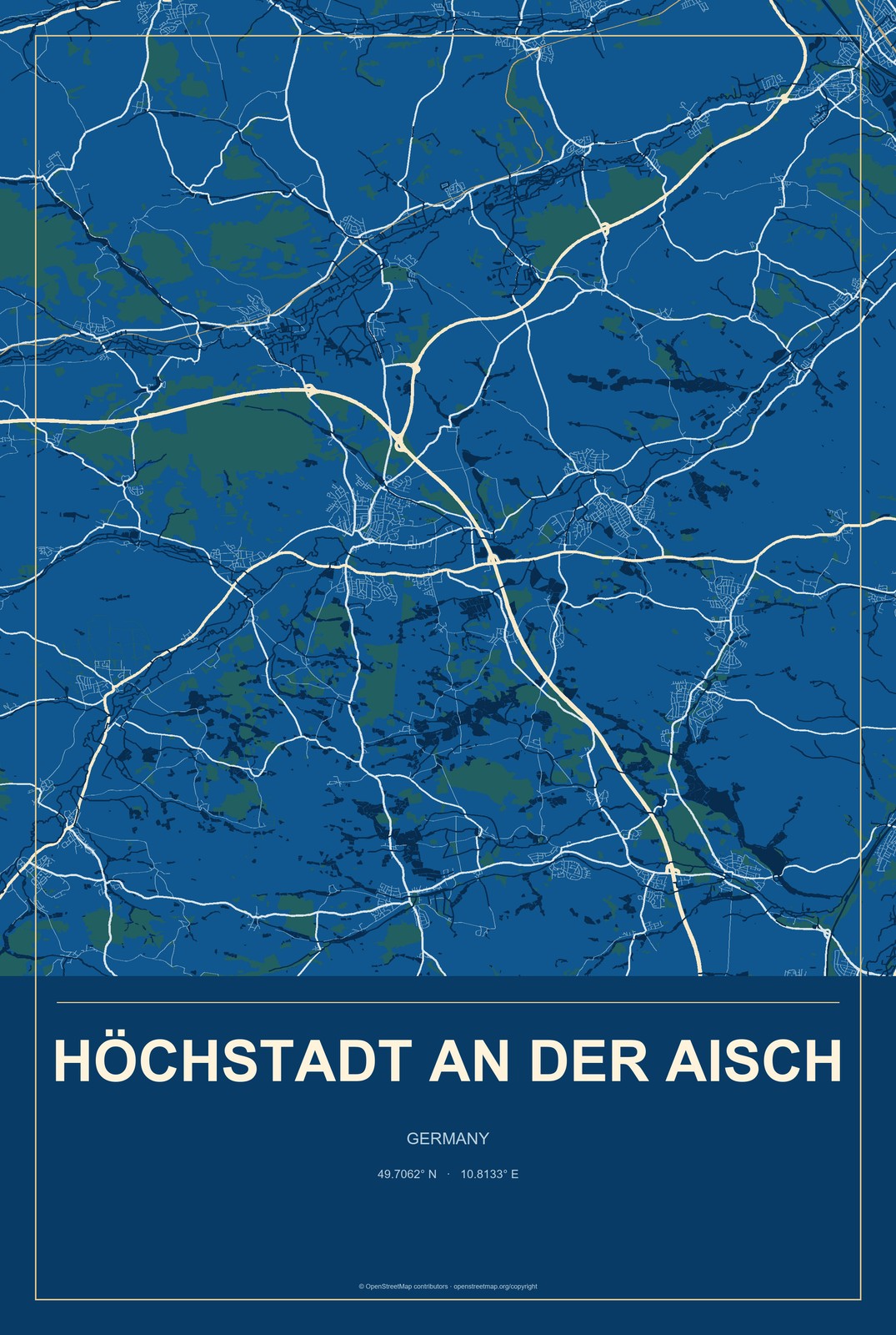 Höchstadt an der Aisch, Germany City Map Aluminum Sign in Harbor Cobalt style