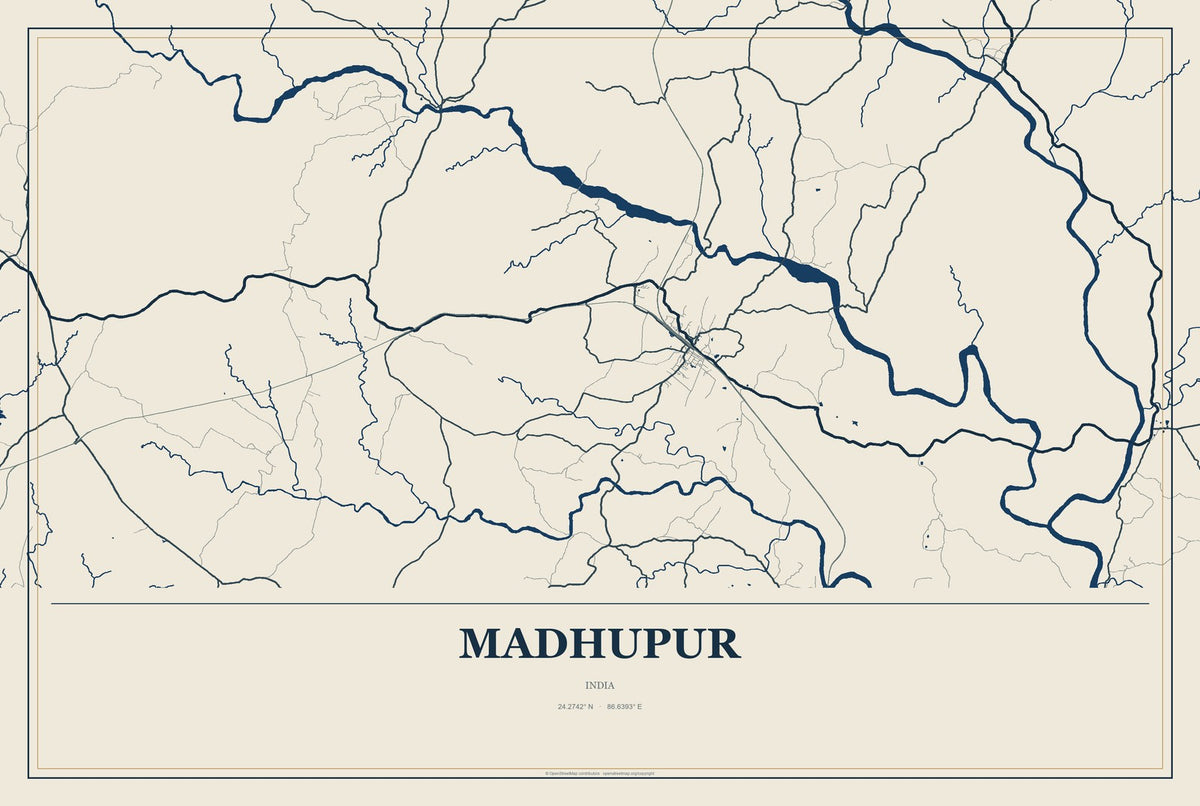 Madhupur, India City Map Aluminum Sign in Coastal Cutout style