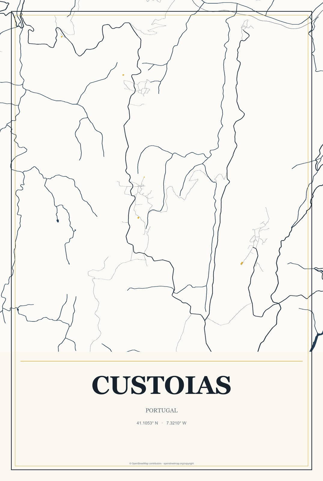 Custoias, Portugal City Map Aluminum Sign in Citrine Modern style