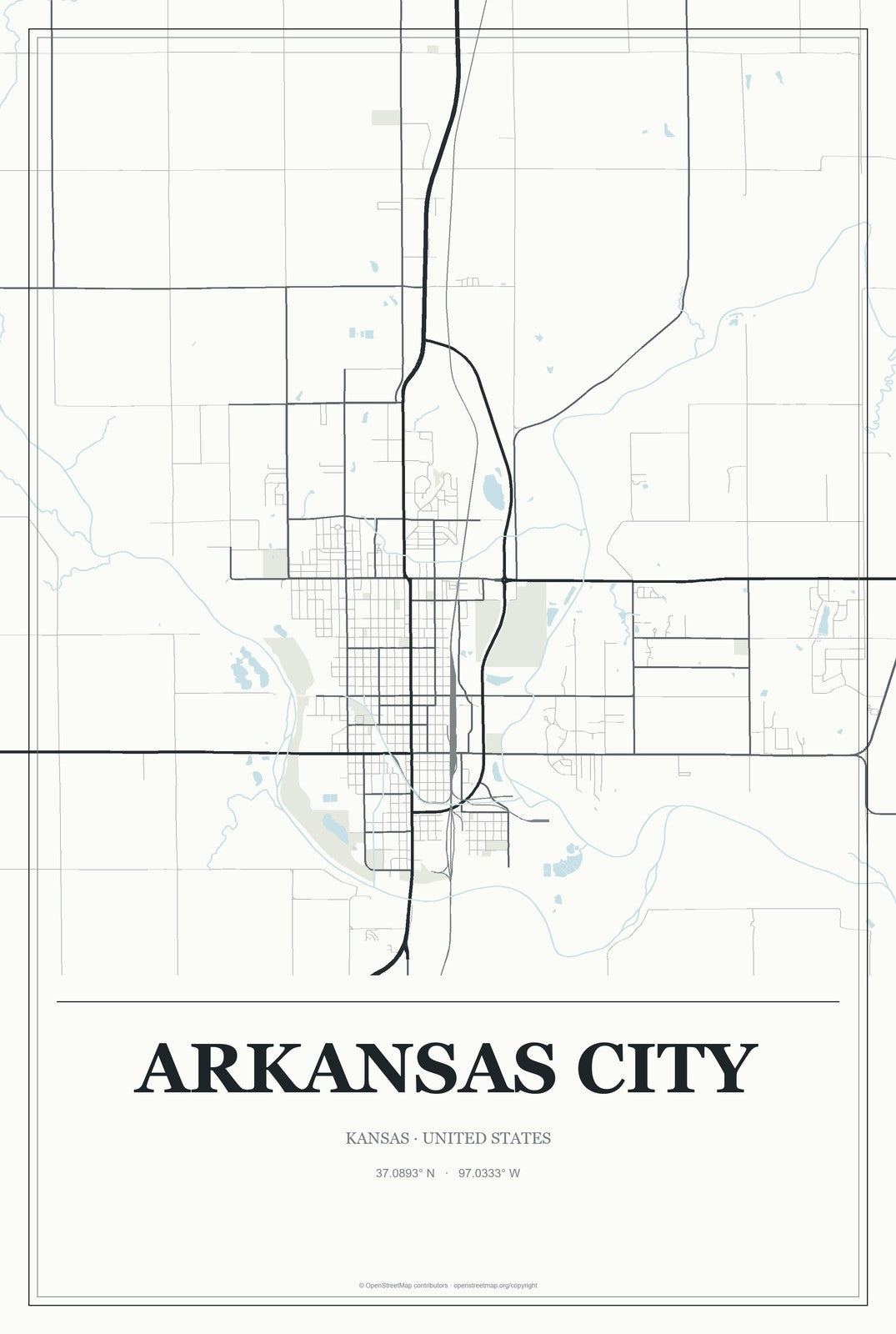 Arkansas City, Kansas City Map Aluminum Sign in Gallery Air style