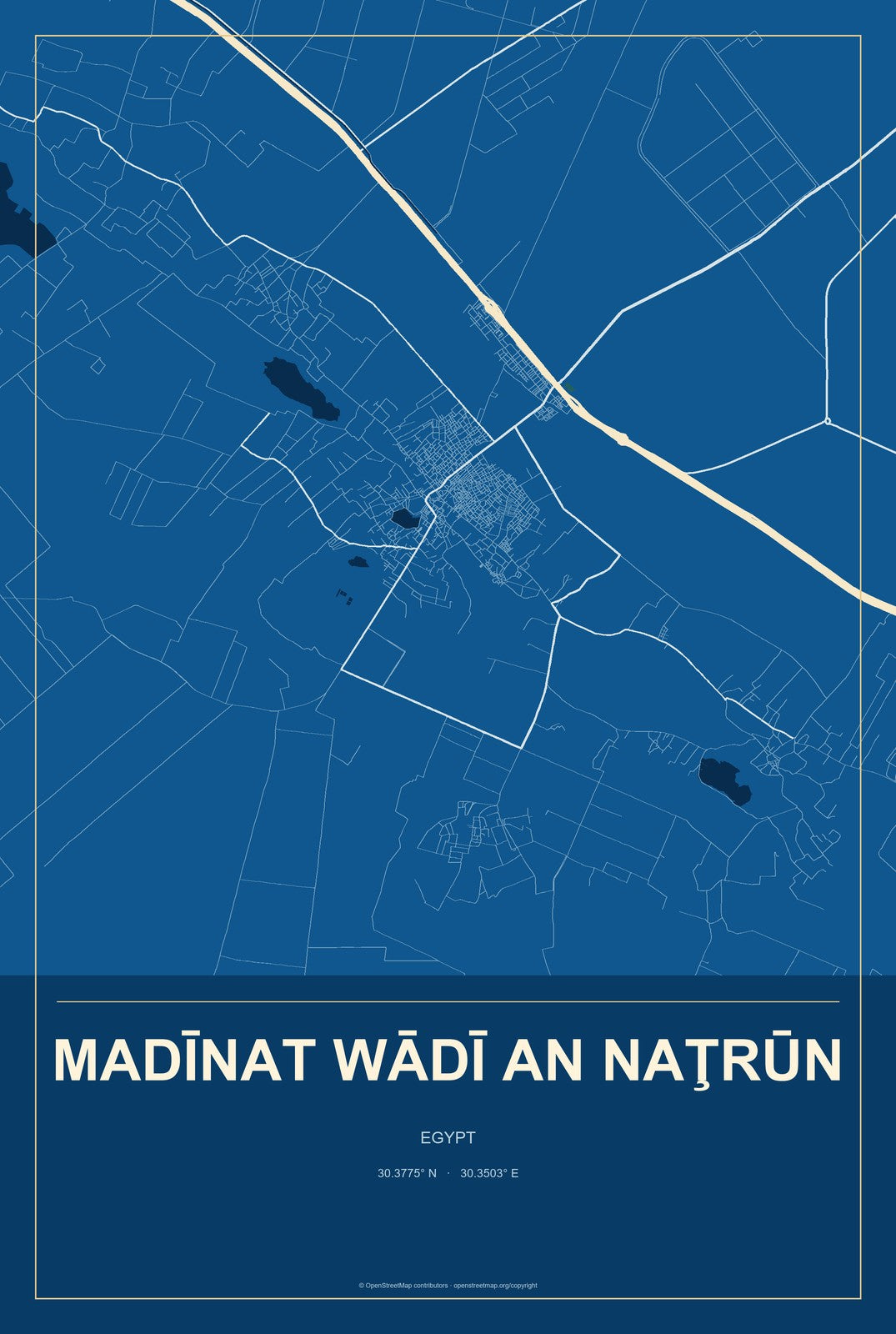 Madīnat Wādī an Naţrūn, Egypt City Map Aluminum Sign in Harbor Cobalt style