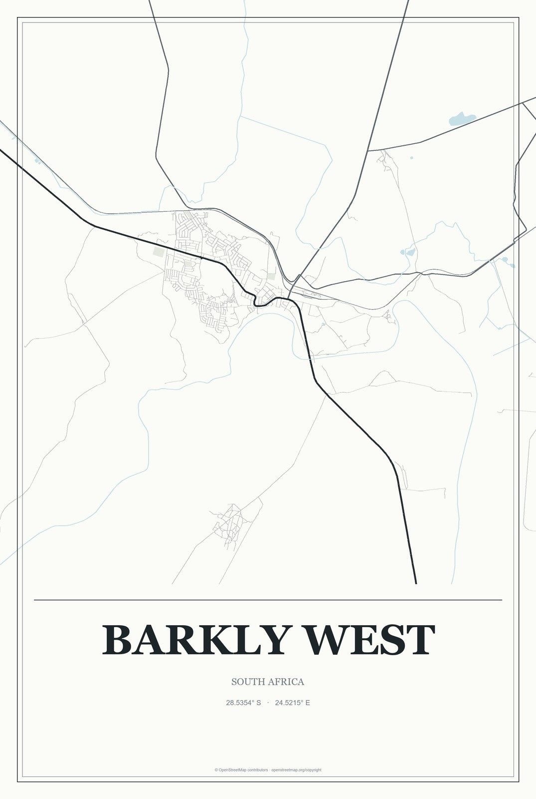 Barkly West, South Africa City Map Aluminum Sign in Gallery Air style