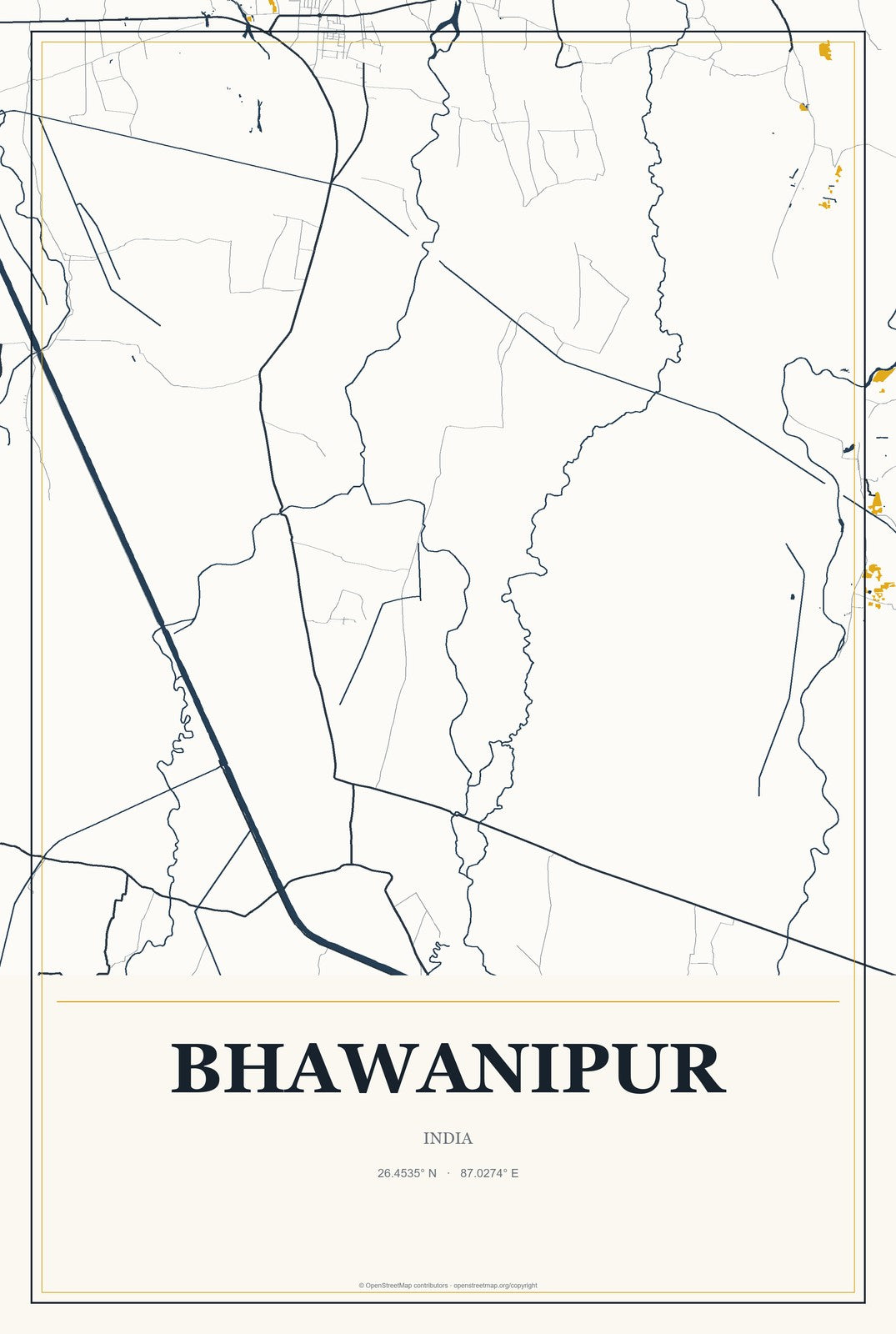 Bhawanipur, India City Map Aluminum Sign in Citrine Modern style