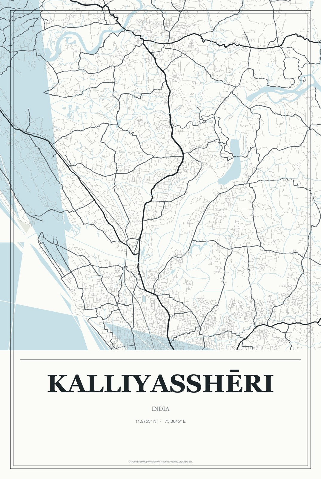 Kalliyasshēri, India City Map Aluminum Sign in Gallery Air style