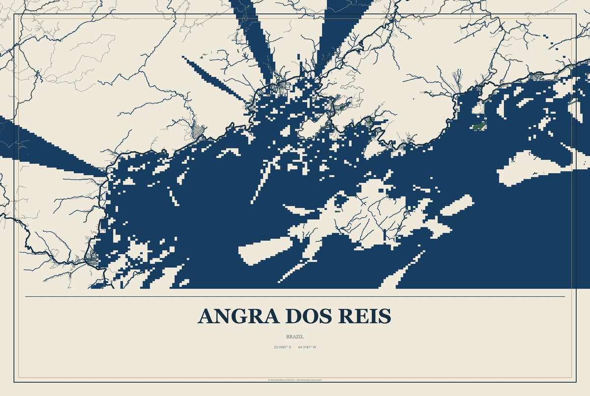 Angra dos Reis, Brazil City Map Aluminum Sign in Coastal Cutout style