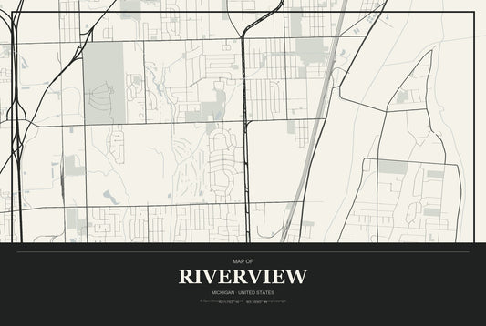 Riverview, Michigan City Map Aluminum Sign in Museum Plaque style
