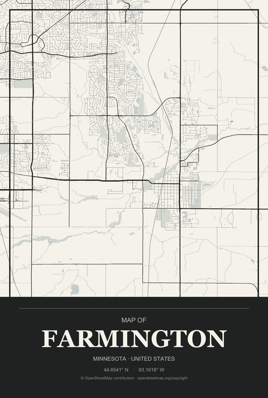 Farmington, Minnesota City Map Aluminum Sign in Museum Plaque style