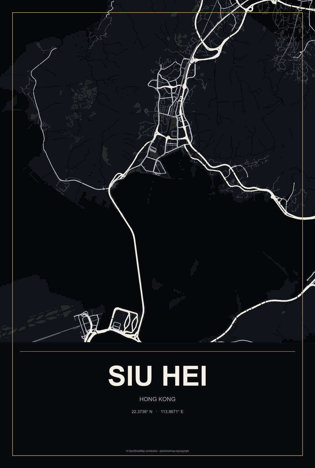 Siu Hei, Hong Kong City Map Aluminum Sign in Metropolitan Noir style