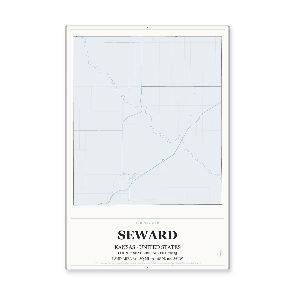 Seward County, Kansas Map Aluminum Sign in Gallery Air style
