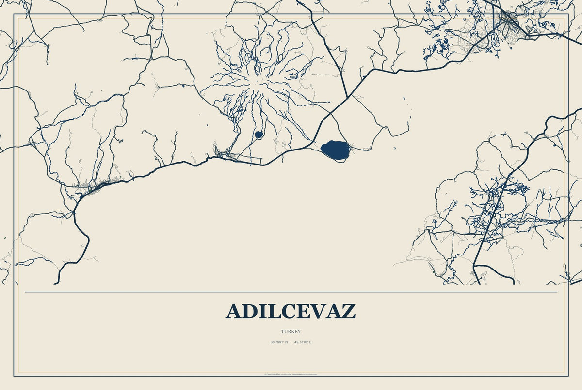 Adilcevaz, Turkey City Map Aluminum Sign in Coastal Cutout style