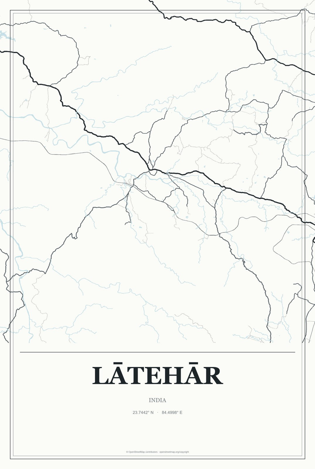 Lātehār, India City Map Aluminum Sign in Gallery Air style