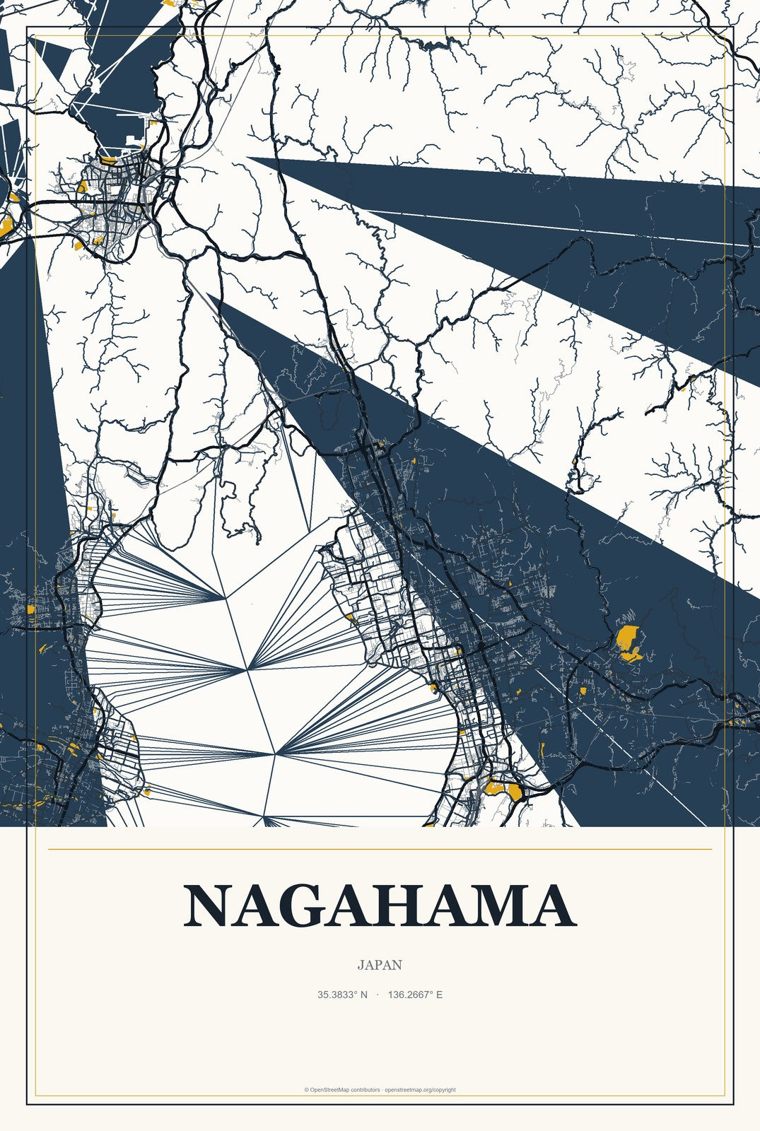 Nagahama, Japan City Map Aluminum Sign in Citrine Modern style