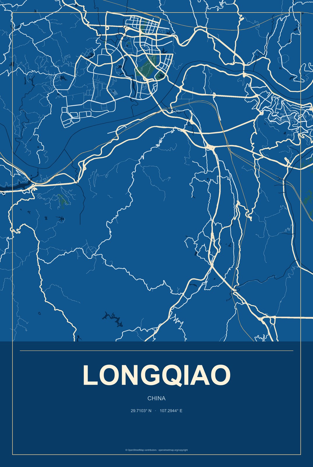 Longqiao, China City Map Aluminum Sign in Harbor Cobalt style