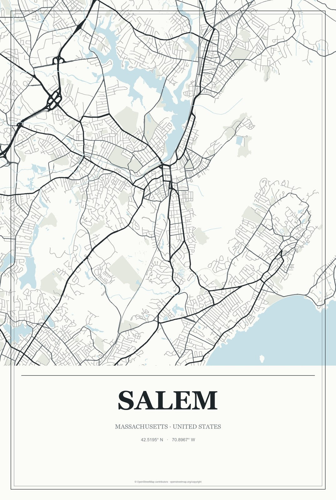 Salem, Massachusetts City Map Aluminum Sign in Gallery Air style