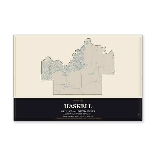 Haskell County, Oklahoma Map Aluminum Sign in Museum Plaque style