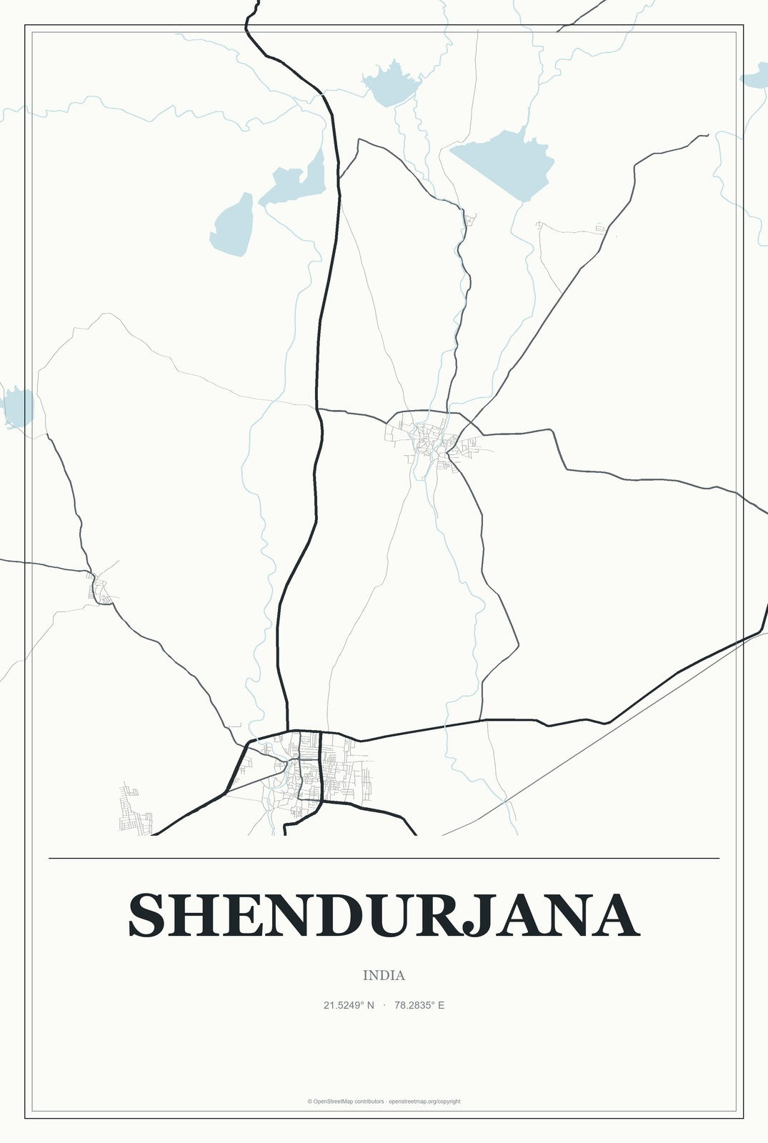 Shendurjana, India City Map Aluminum Sign in Gallery Air style