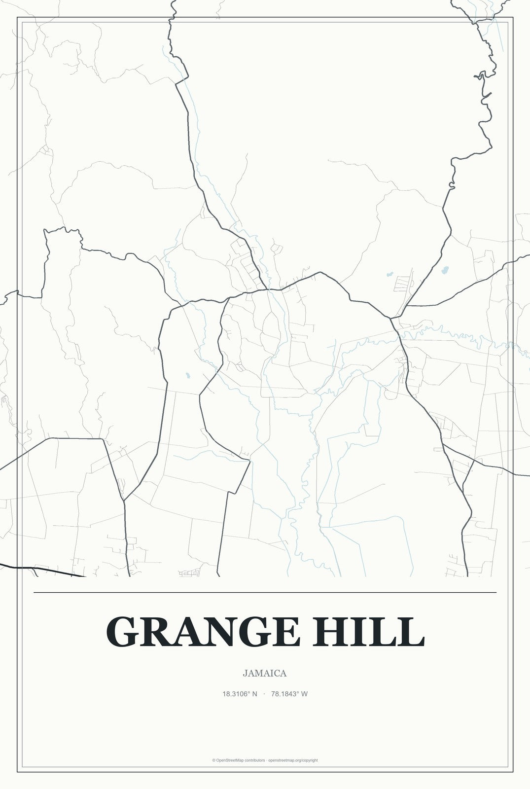 Grange Hill, Jamaica City Map Aluminum Sign in Gallery Air style