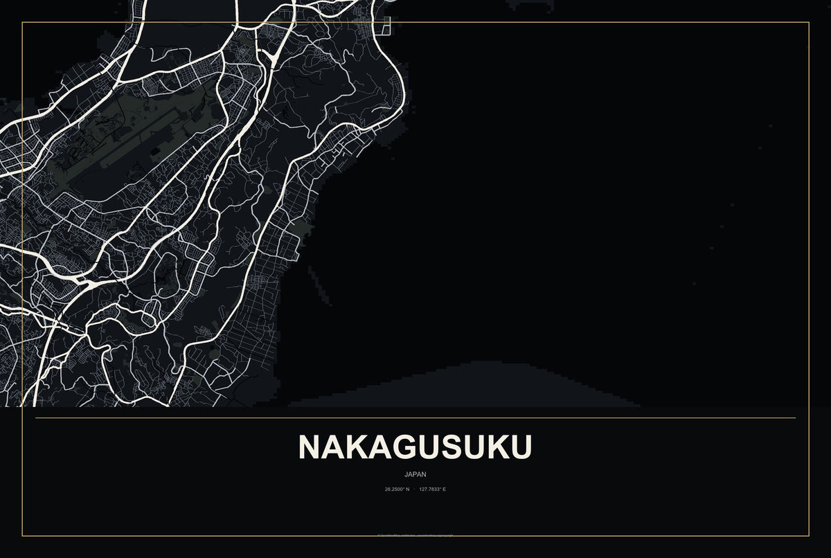 Nakagusuku, Japan City Map Aluminum Sign in Metropolitan Noir style