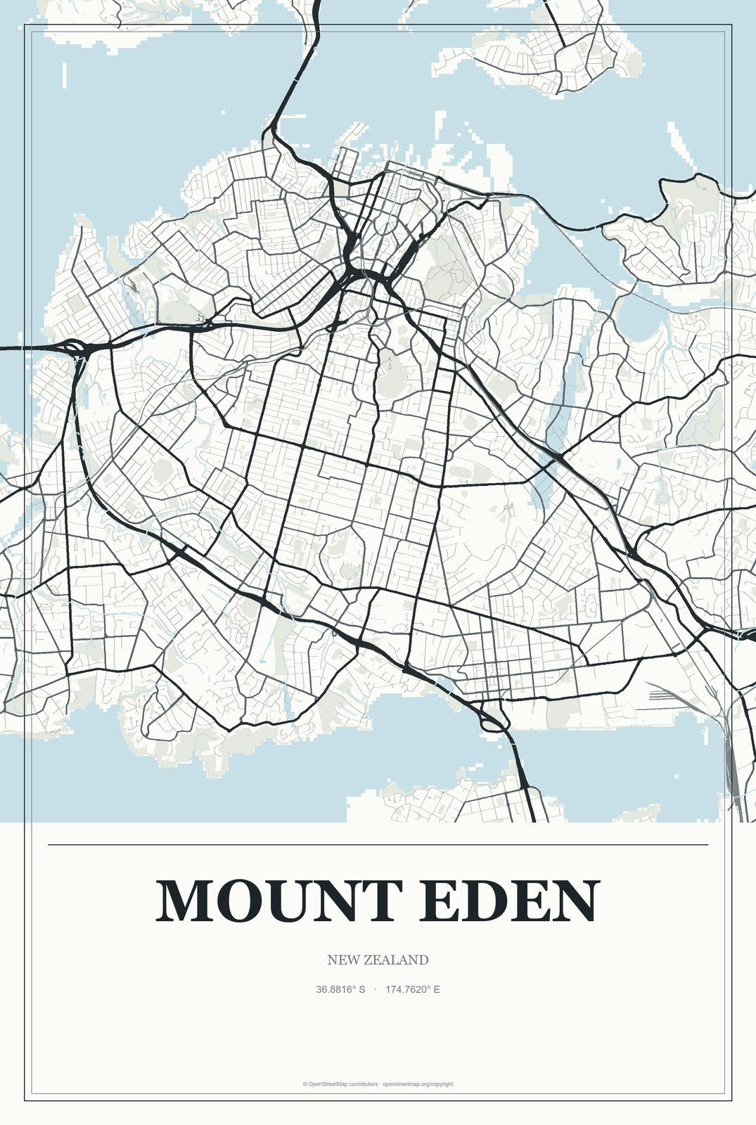 Mount Eden, New Zealand City Map Aluminum Sign in Gallery Air style