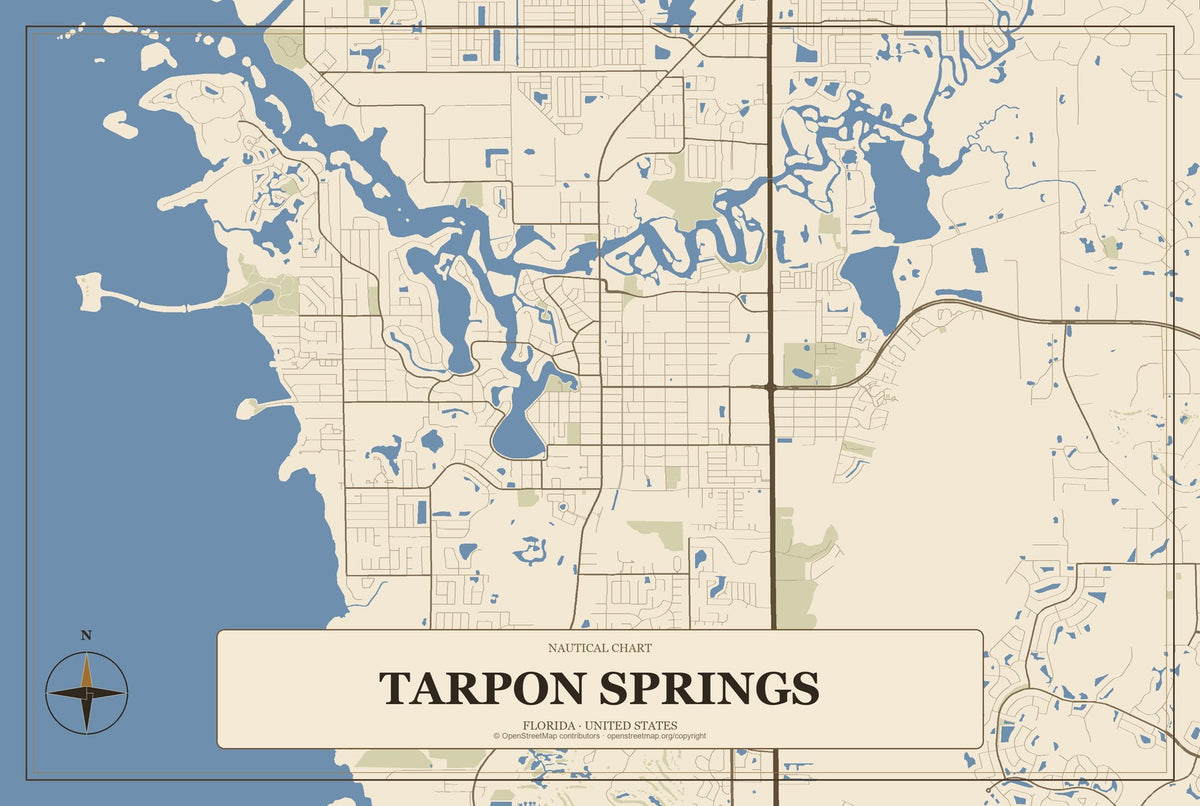 Tarpon Springs, Florida City Map Aluminum Sign in Heritage Nautical style